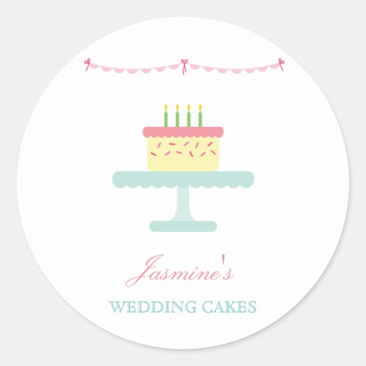 Mariage mignon blanc Cake Business Sticker ÉTIQUET (Devant)