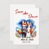 Mariage mignon Fox Couple Save the Date Faire-part (Devant / Derrière)