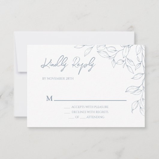 Mariage mini feuille bleu Dusty RSVP (Devant)