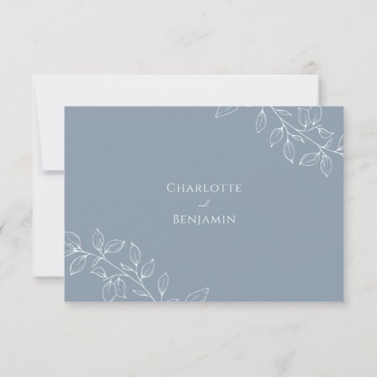 Mariage mini feuille bleu Dusty RSVP (Dos)