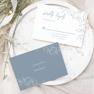 Mariage mini feuille bleu Dusty RSVP