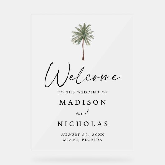 Mariage minimal Palm Tree Bienvenue gelé (Recto)