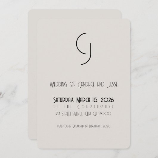 Mariage minimaliste Art Déco Invitation principal (Devant / Derrière)