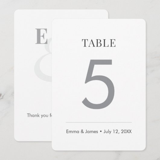 Mariage Minimaliste Esperluette | Numéro de Table  (Devant / Derrière)