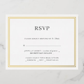 Mariage minimaliste moderne RSVP Foil Invitation