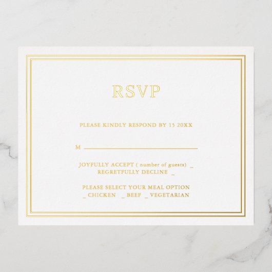 Mariage minimaliste moderne RSVP Foil Invitation P (Recto)