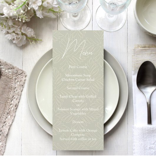 Mariage minimaliste moderne vert olive Menu
