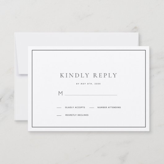 Mariage minimaliste noir et blanc classique RSVP (Devant)