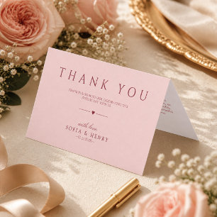 Mariage Minimaliste Rose Pâle Carte de Remerciemen