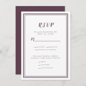 Mariage minimaliste RSVP Menu Violet Blanc (Devant / Derrière)