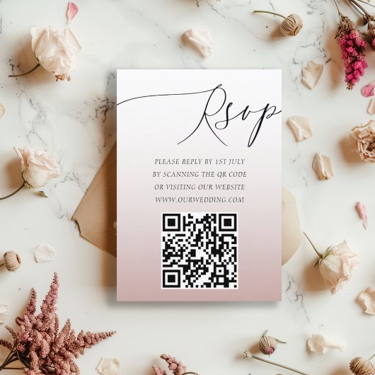 Mariage moderne avec QR Code Rose Gold Simple RSVP