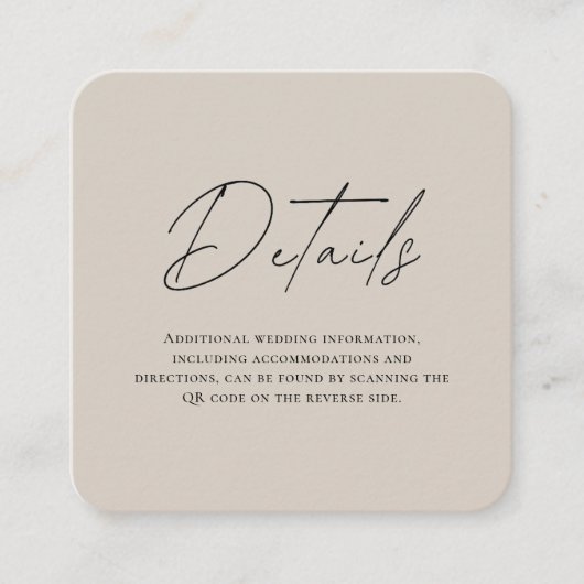 Mariage moderne beige Détails Carte avec code QR (Devant)