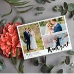 Mariage moderne blanc 3 Photo Collage Merci<br><div class="desc">Dites merci à vos invités mariages avec un trois photo-collage carte de remerciements. Ajoutez vos noms et votre date de mariage dans une police noire moderne. Le Merci est écrit dans un charmant script audacieux.</div>