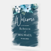 Mariage moderne blanc poussiéreux bleu floral accu (Angle)