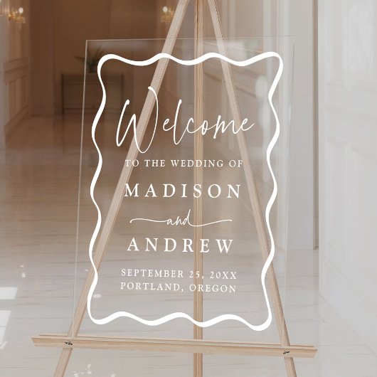 Mariage moderne blanc Wavy Frame Welcome