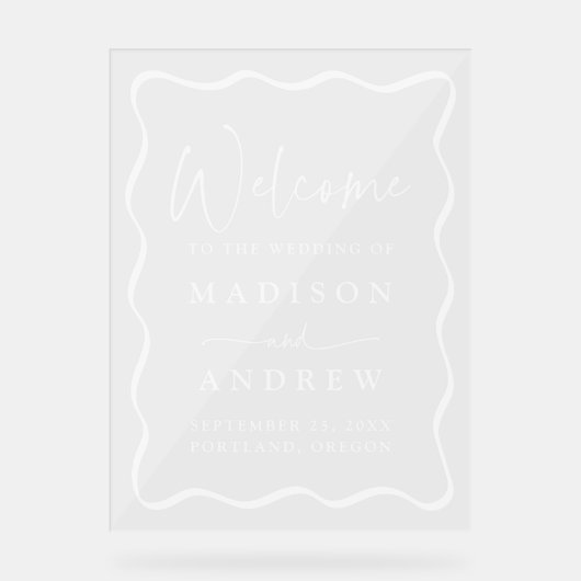 Mariage moderne blanc Wavy Frame Welcome (Recto)