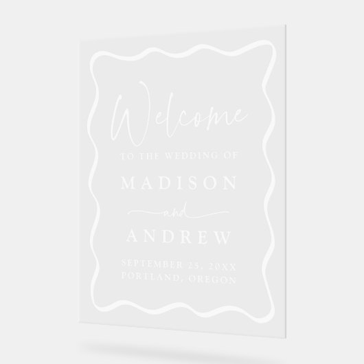 Mariage moderne blanc Wavy Frame Welcome (Angle)