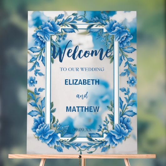 Mariage moderne bleu & blanc de superposition fleu (Neutre)