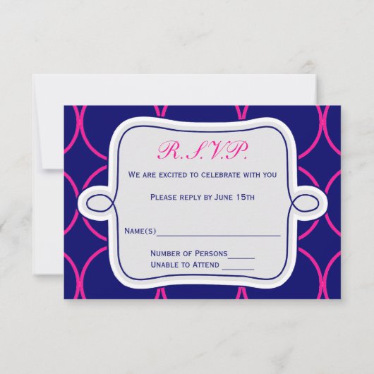 Mariage moderne bleu Fuchsia Marine RSVP #2 (Dos)