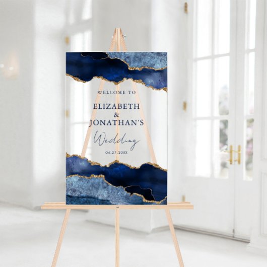 Mariage Moderne Bleu Nuit Faux Or de Bienvenue