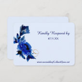Mariage moderne Blue Floral Gold Swirl RSVP (Devant / Derrière)