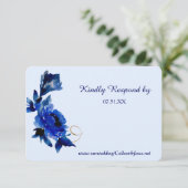 Mariage moderne Blue Floral Gold Swirl RSVP (Debout devant)