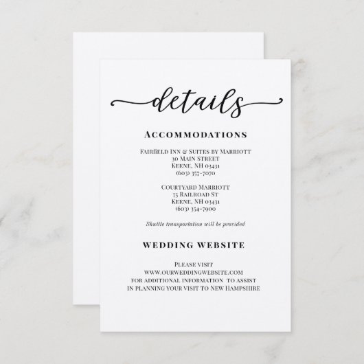 Mariage moderne Calligraphie Détails carte boîtier (Devant / Derrière)