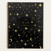Mariage Moderne Céleste Lune Étoiles Noir & Or