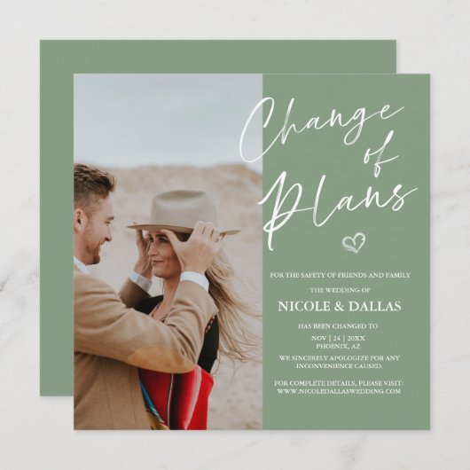 Mariage moderne Changement de plan Faire-part (Devant / Derrière)