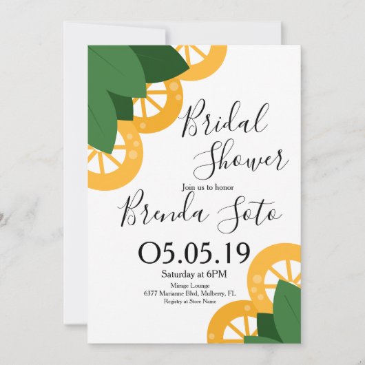 Mariage Moderne Citron et Feuilles Invitation de F (Devant)