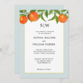 Mariage moderne Citrus avec Initiales Invitation (Devant / Derrière)