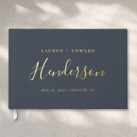 Mariage Moderne Dark Navy et Or avec Nom de Famill