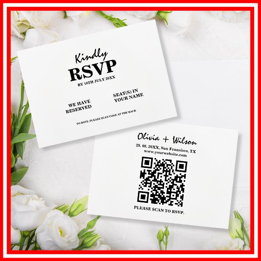 Mariage Moderne Élégant Code QR Noir & Blanc RSVP