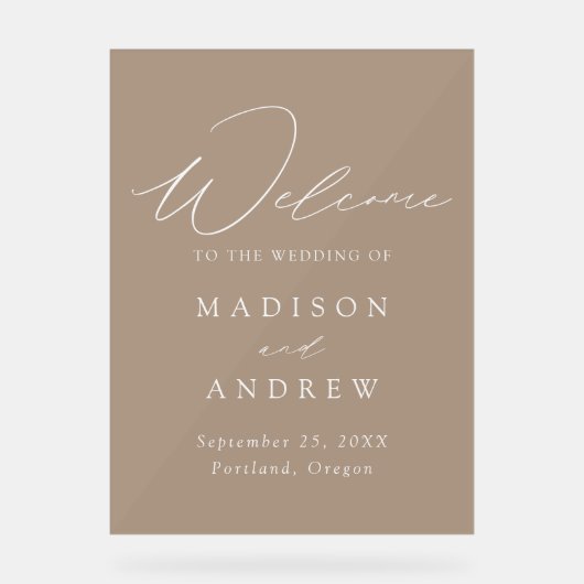 Mariage moderne élégant Script Taupe Accueil (Recto)