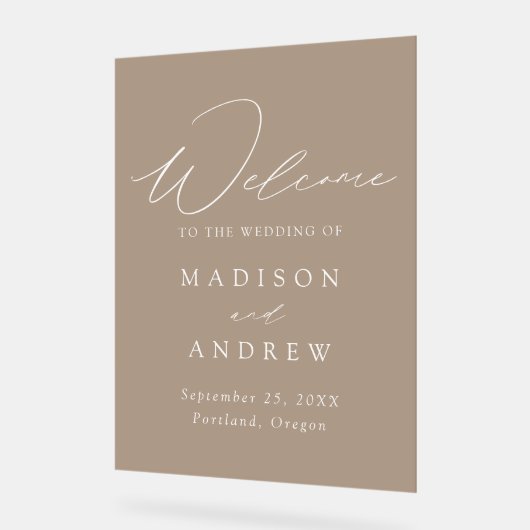 Mariage moderne élégant Script Taupe Accueil (Angle)