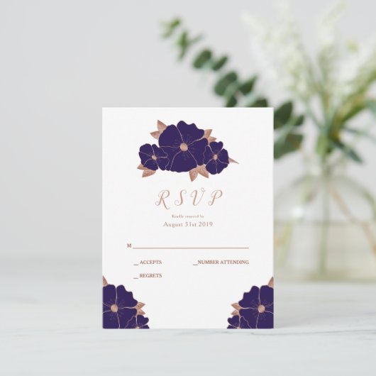 Mariage moderne en cuivre et bleu foncé RSVP (Debout devant)