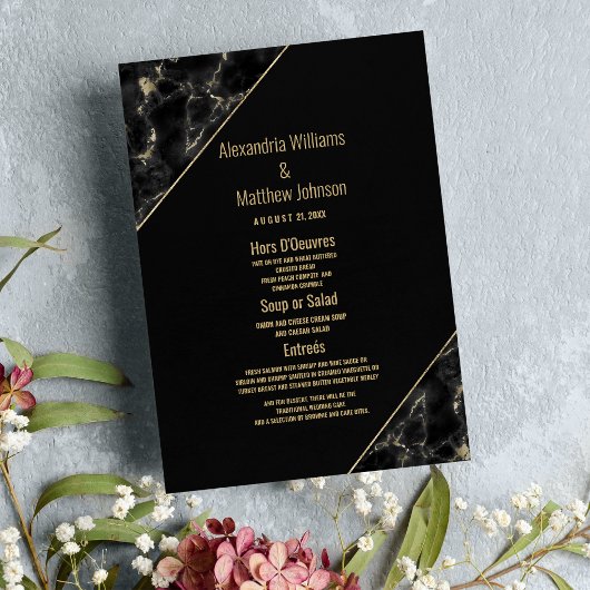 Mariage moderne en marbre noir élégant Menu