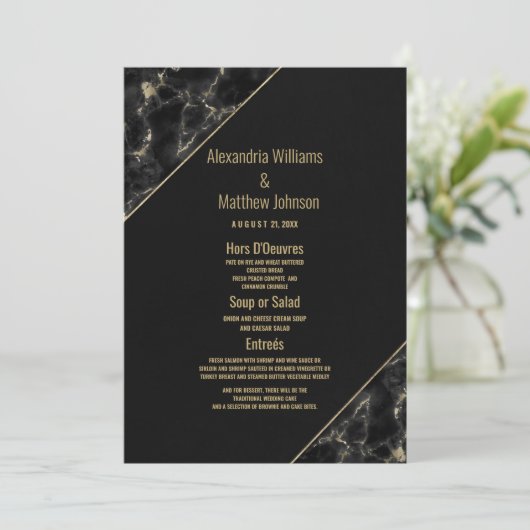 Mariage moderne en marbre noir élégant Menu (Debout devant)