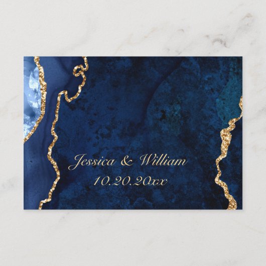 Mariage moderne Gold Blue Détails Carte de boîtier (Dos)