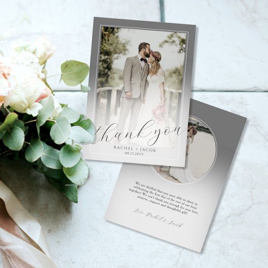 Mariage moderne Gris Script 2 Photo Merci