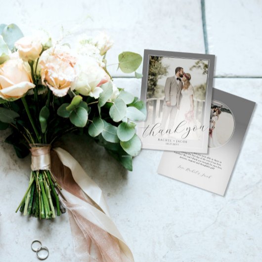 Mariage moderne Gris Script 2 Photo Merci
