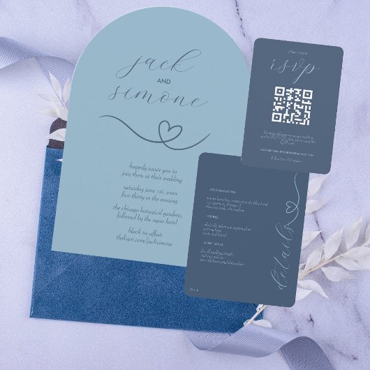 Mariage moderne | Invitations d'arc | Bleu Clair