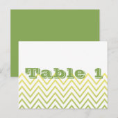 Mariage moderne Jaune Vert Chevron Numéro de table (Devant / Derrière)