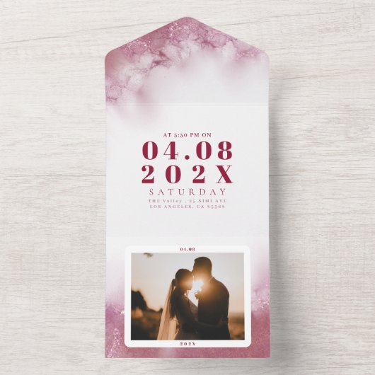 Mariage moderne marbre marbré invitation (À l'intérieur)