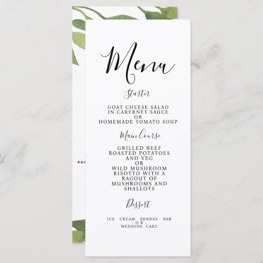 Mariage moderne menu feuillage MODÈLE de pays (Devant / Derrière)