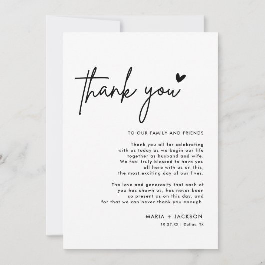 Mariage moderne Merci Note Cartes de menu (Devant)