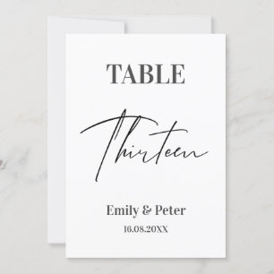 Mariage moderne minimaliste TREIZE Numéro de table