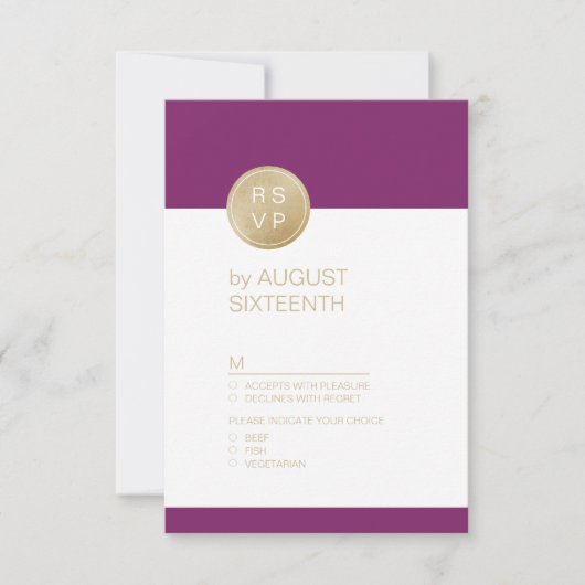 Mariage moderne minimaliste violet vinicole RSVP (Devant)