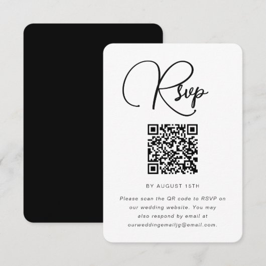 Mariage moderne noir et blanc RSVP avec QR Code (Devant / Derrière)