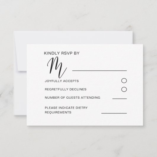 Mariage moderne Noir & Or RSVP (Dos)